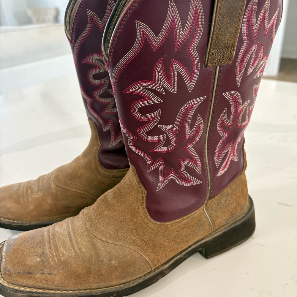 Ariat Women's Delilah Brown and Burgundy Western Boots - Picture 2 of 7